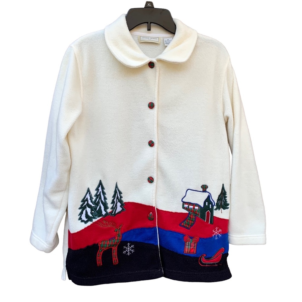 Vintage Studio Works Petite Women’s Fleece Holiday Cardigan Size MP